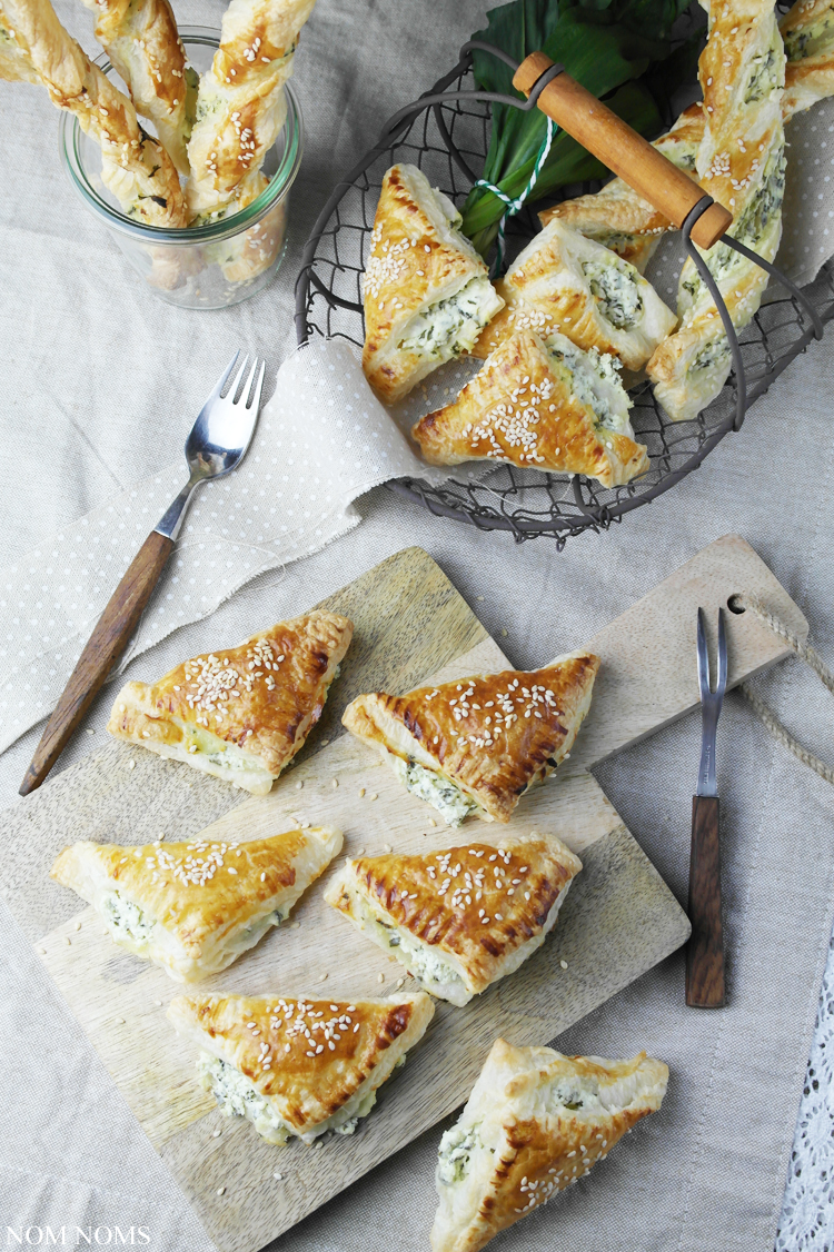 bärlauch-frischkäse im knusprigen blätterteig | wild garlic (ramson) cream cheese in cripsy puff pastry (vegetarian)