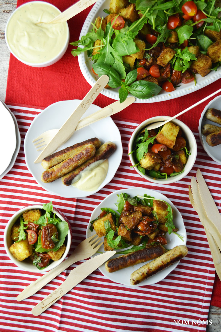 vegetarisch grillen mit tomaten-brot-salat & honig-senf-sauce (vegetarisch| werbung) ❤