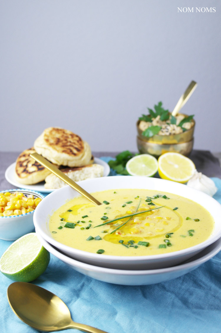 wärmende maissuppe, cremiger hummus und knusprig luftige pita aus der pfanne ❤