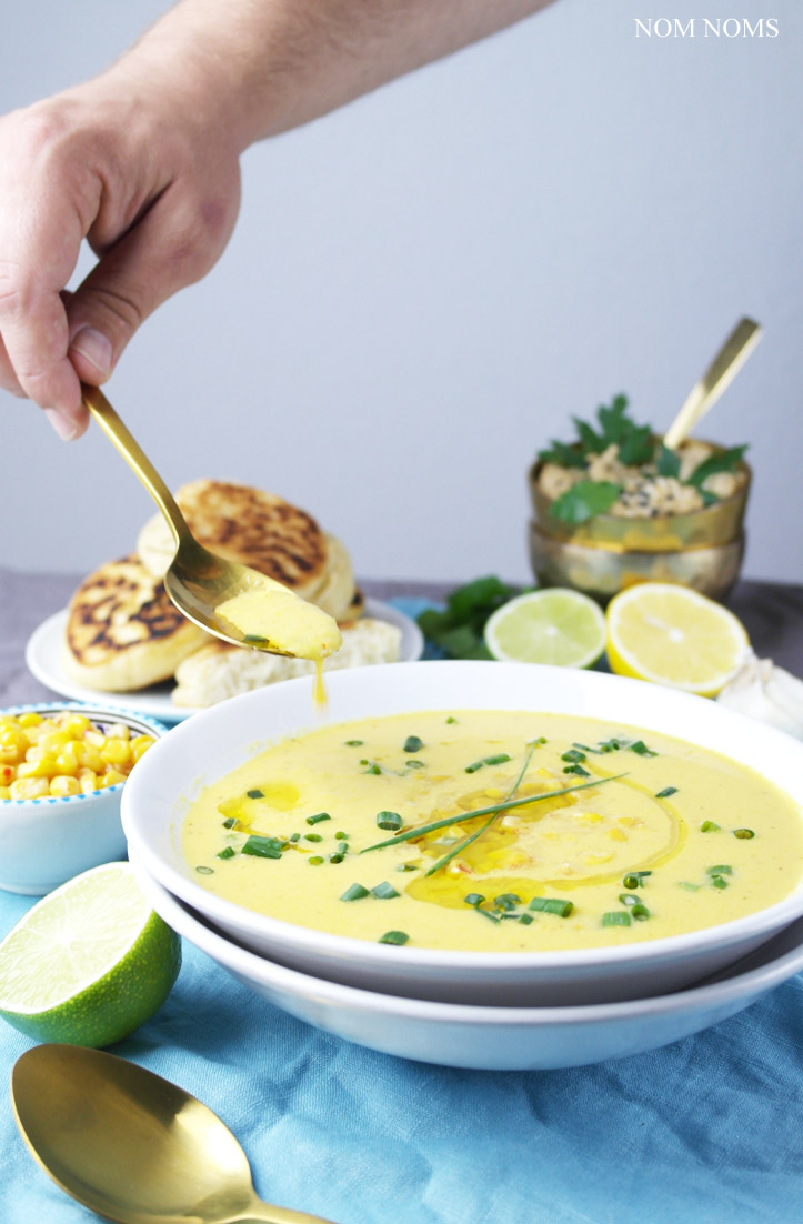 wärmende maissuppe, cremiger hummus und knusprig luftige pita aus der pfanne ❤