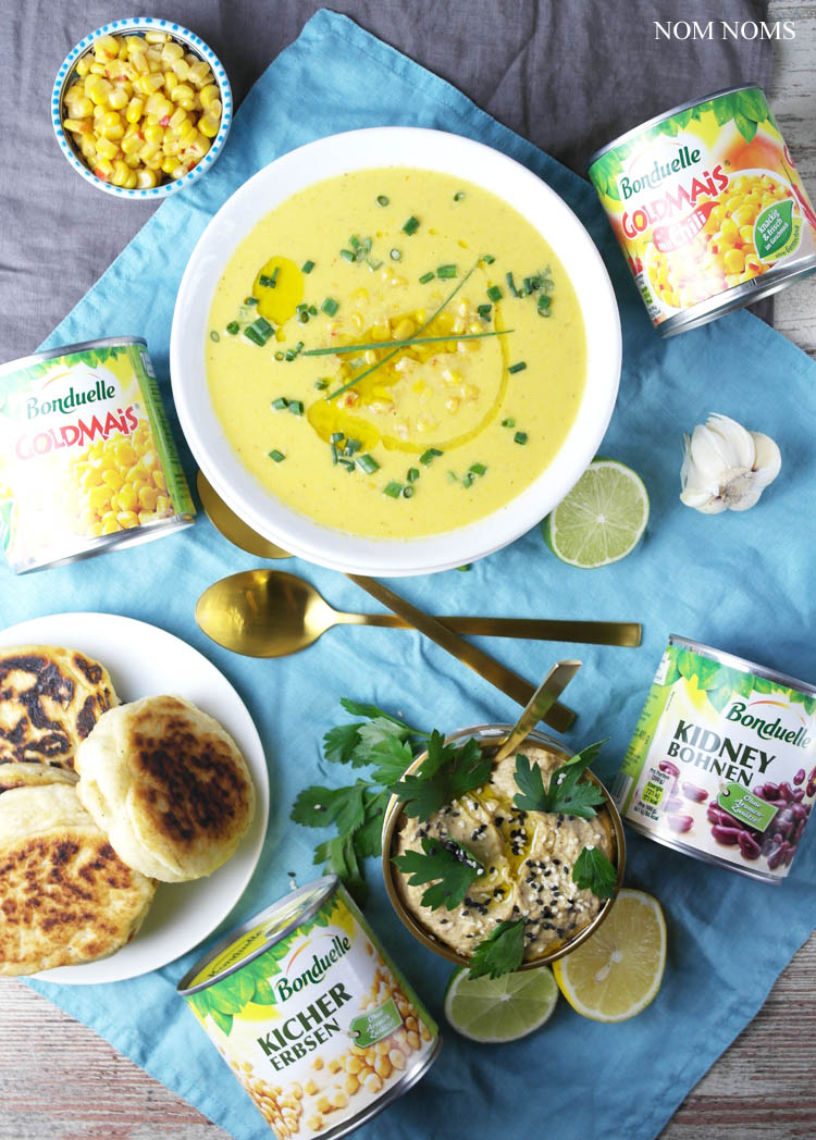 wärmende maissuppe, cremiger hummus und knusprig luftige pita aus der pfanne ❤