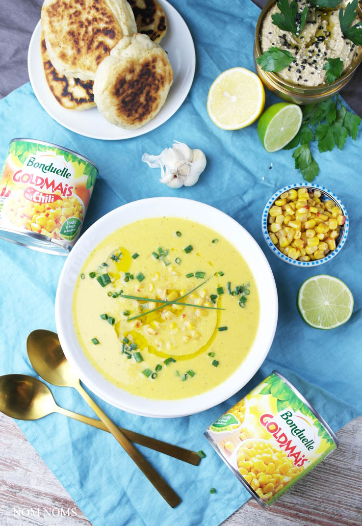 wärmende maissuppe, cremiger hummus und knusprig luftige pita aus der pfanne ❤