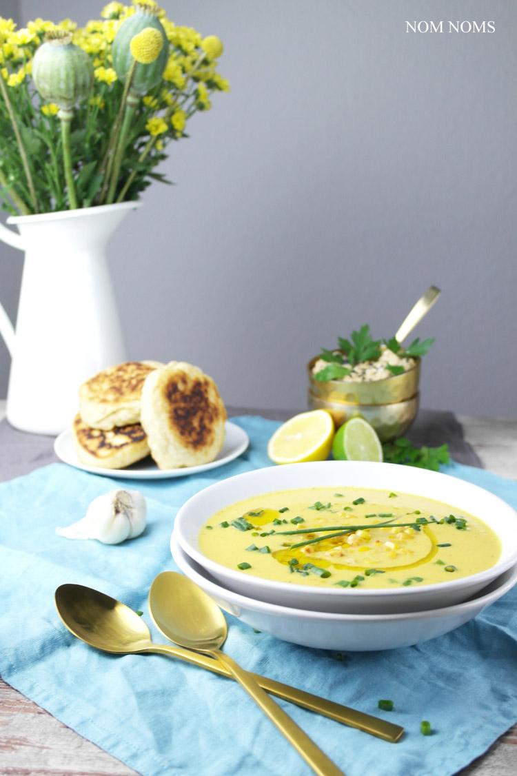 wärmende maissuppe, cremiger hummus und knusprig luftige pita aus der pfanne ❤