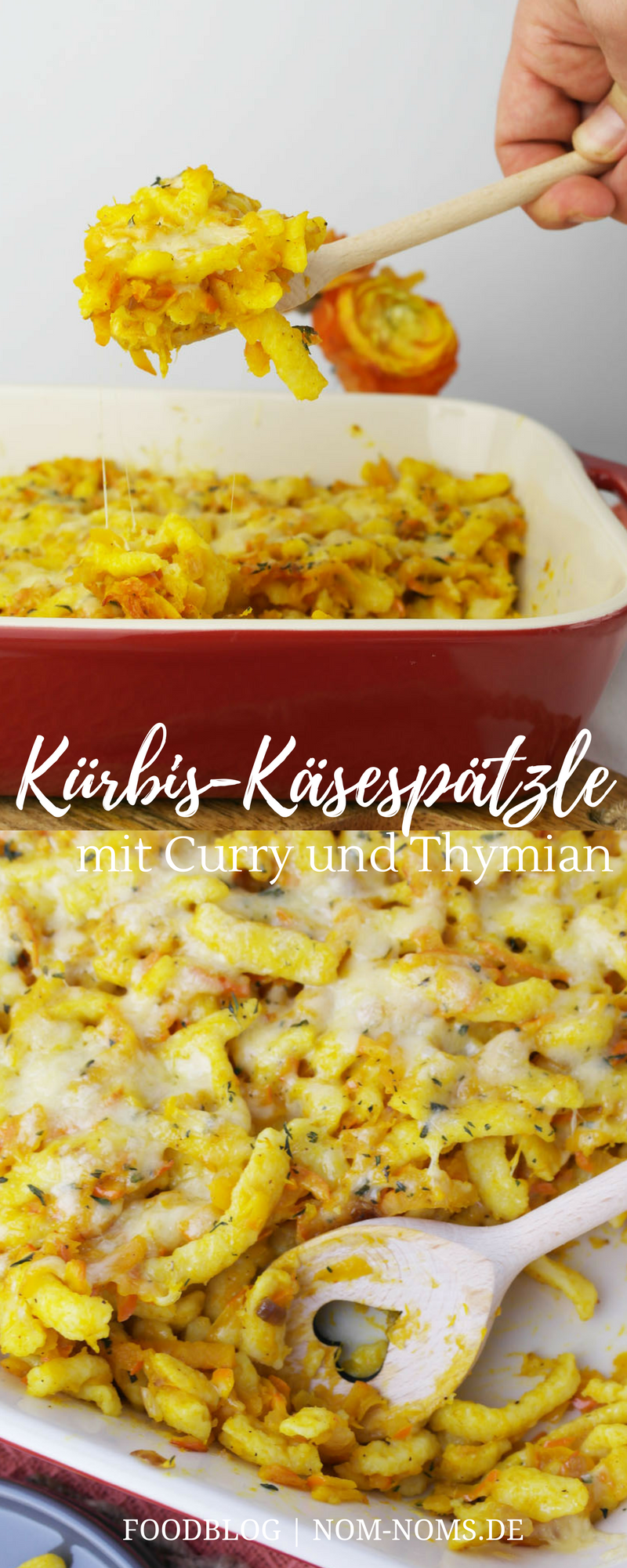 Kürbis-Käsespätzle mit Curry und Thymian