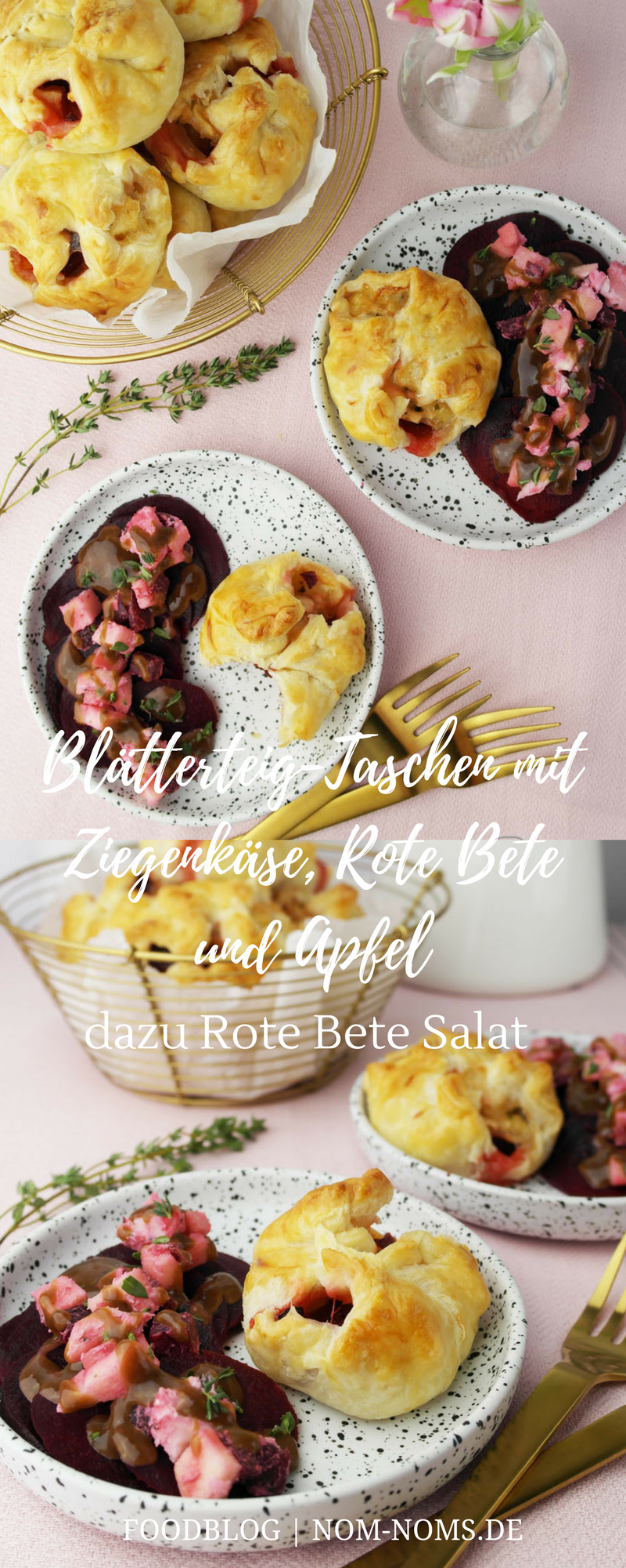 Blätterteig-Taschen mit Ziegenkäse, Rote Bete und Apfel dazu Rote Bete Salat