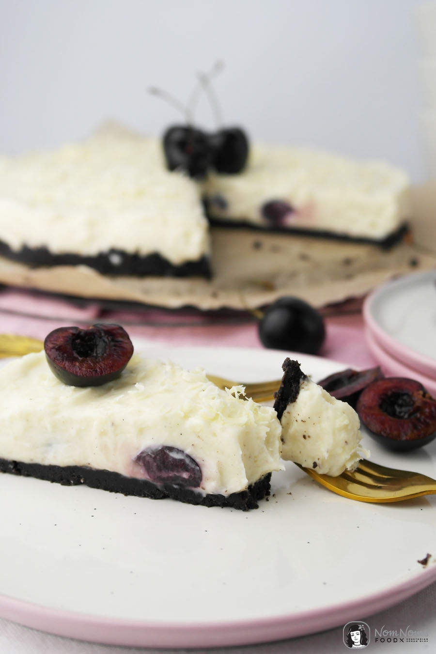 Weiße Schokolade Käsekuchen mit Kirschen ohne Backen no bake Cheesecake