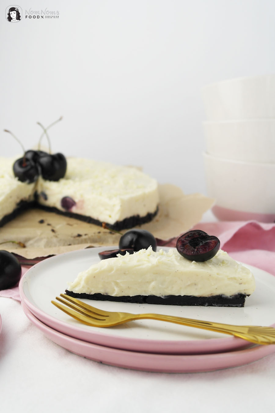 Weiße Schokolade Käsekuchen mit Kirschen ohne Backen no bake Cheesecake