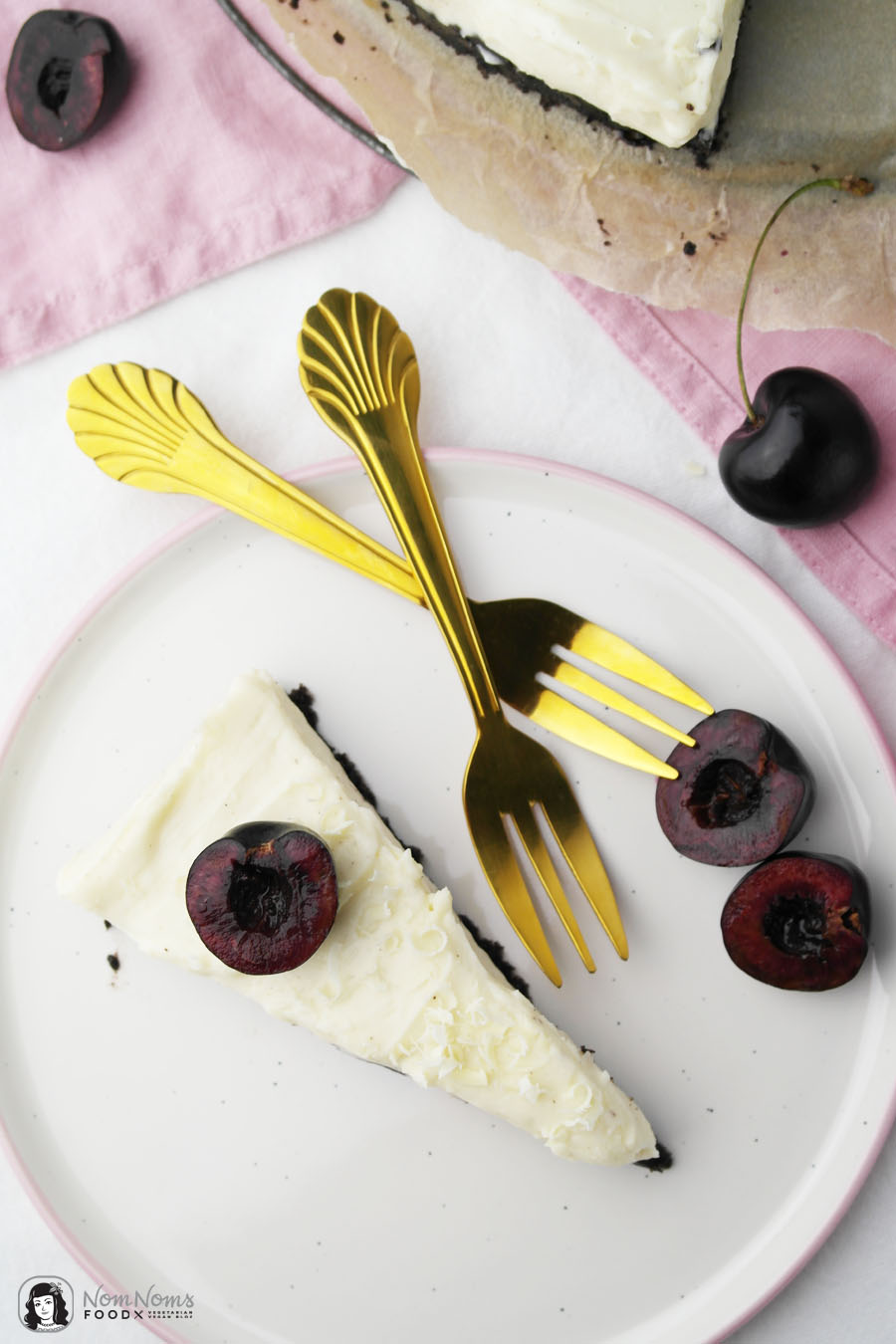 Weiße Schokolade Käsekuchen mit Kirschen ohne Backen no bake Cheesecake