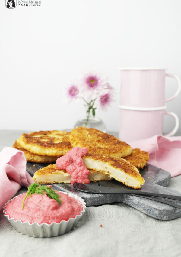 Sellerie-Schnitzel mit Rote-Bete-Apfel-Meerrettich-Dip ❤