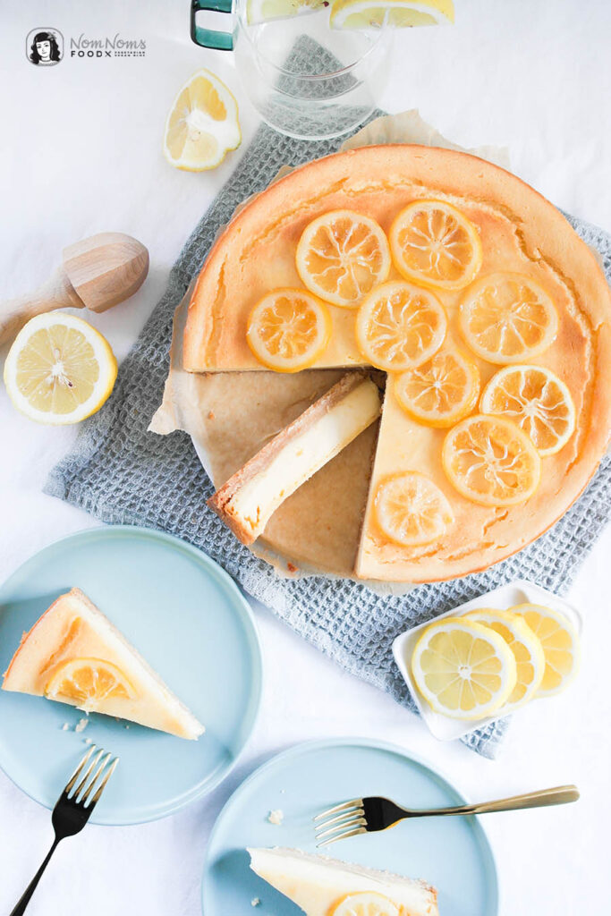Veganer Zitronen-Käsekuchen mit kandierten Zitronen-Scheiben Käsekuchen Boom