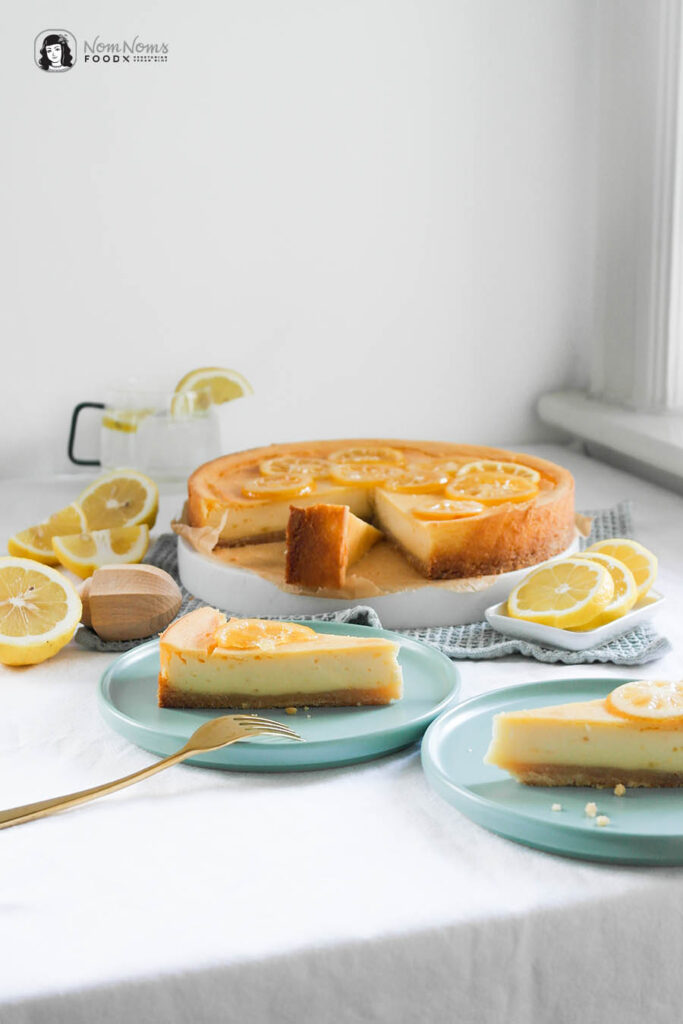 Veganer Zitronen-Käsekuchen mit kandierten Zitronen-Scheiben Käsekuchen Boom
