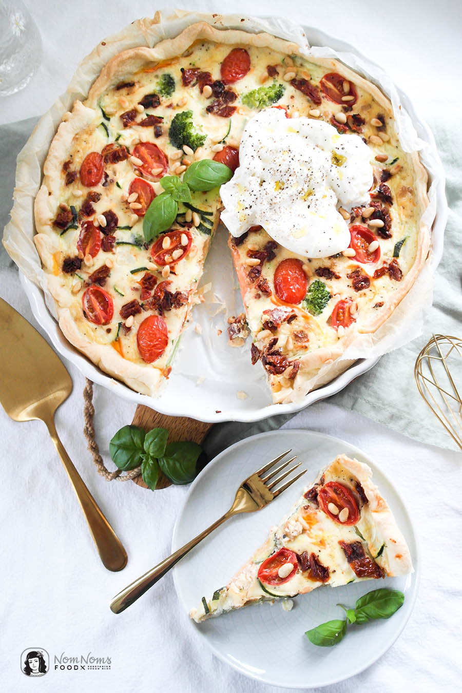 Bunte Gemüse-Quiche mit Burrata #WirSindBuntBoom Foodblogs gegen Rechts