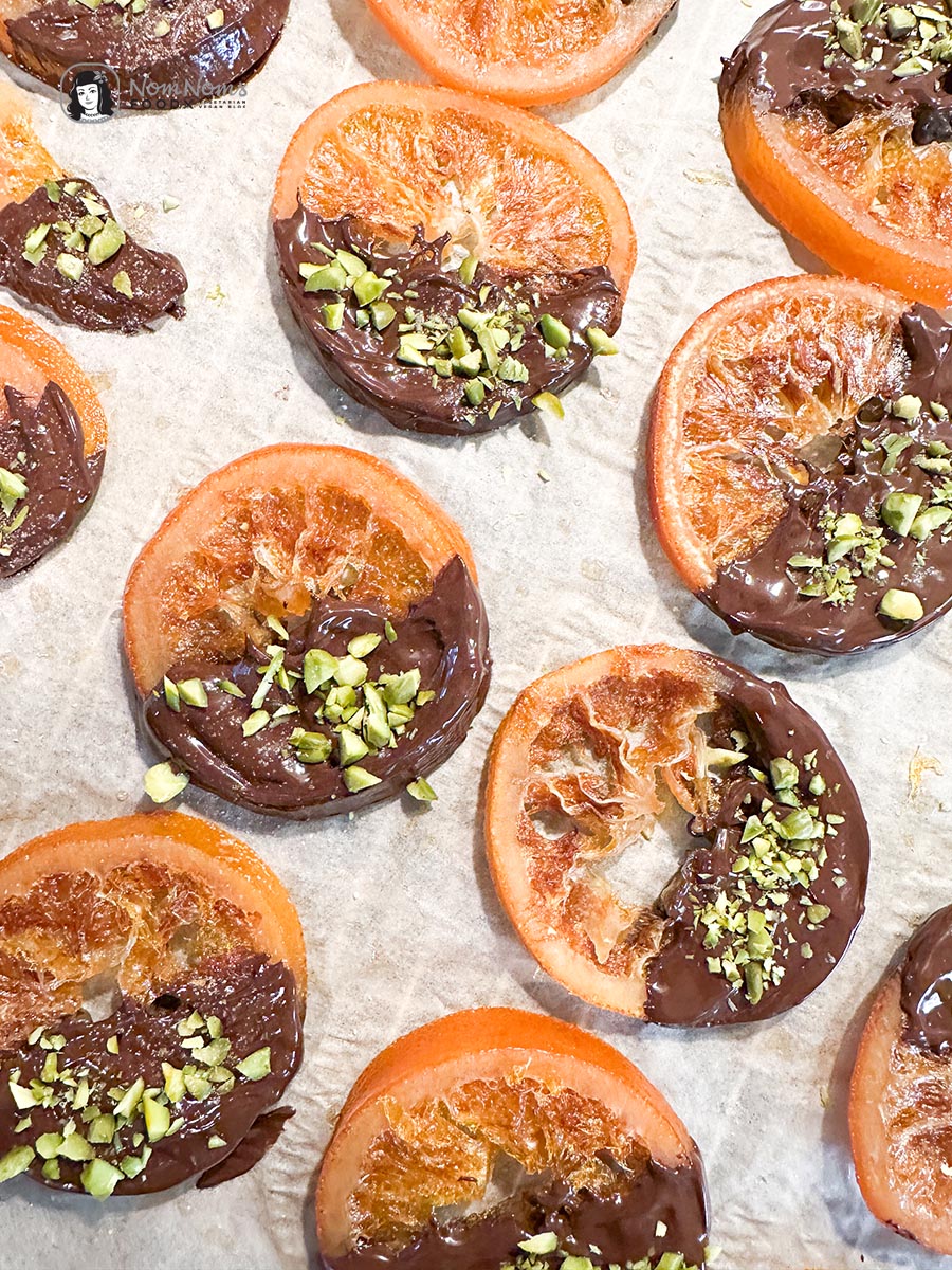 Kandierte Orangen mit Schokolade und Pistazien