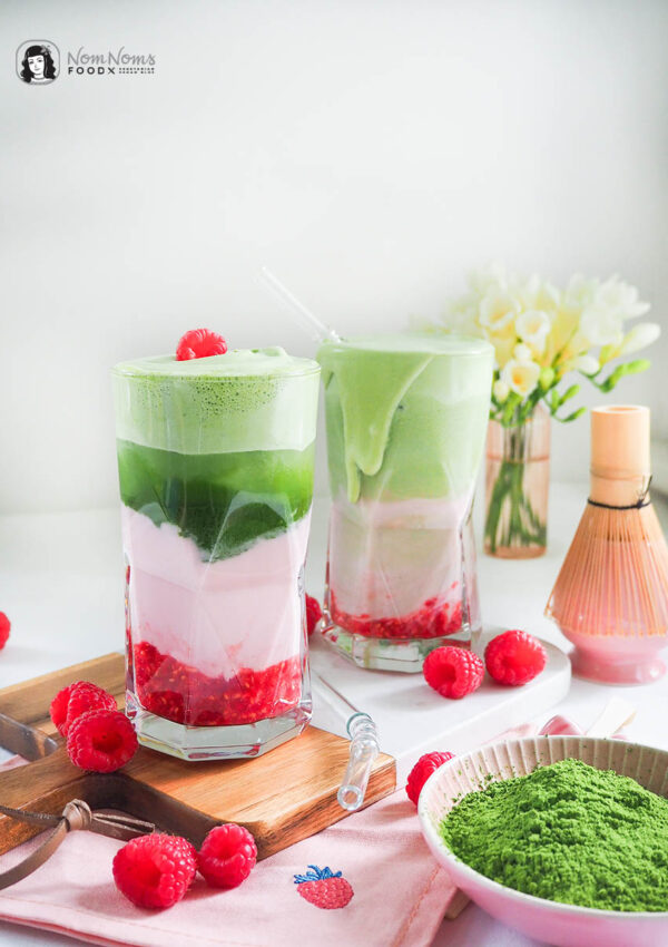Matcha-Himbeer-Kefir-Mocktail mit Matcha