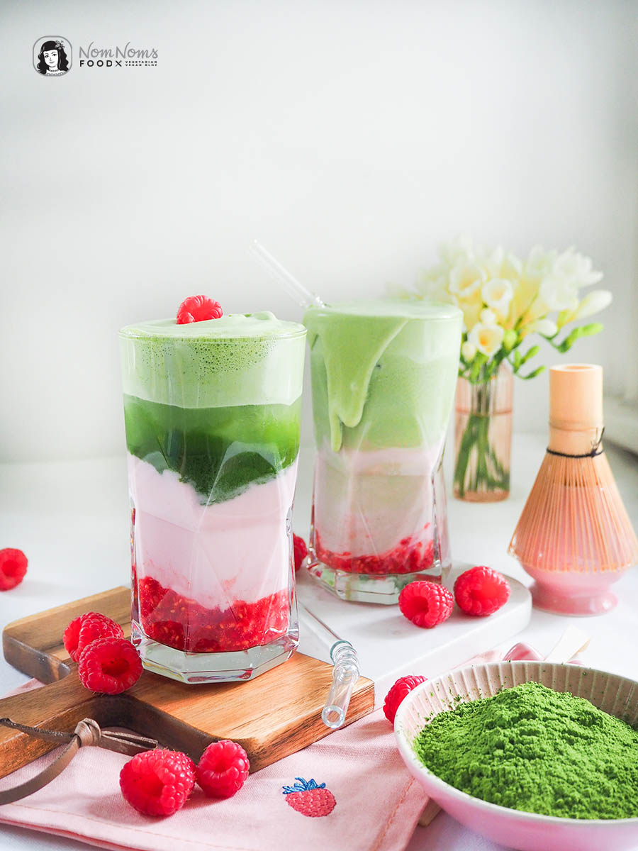 Matcha-Himbeer-Kefir-Mocktail mit Matcha