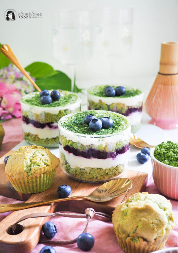 Matcha-Blaubeer-Tiramisu im Glas mit Matcha-Muffins aus dem Airfryer ❤ Backen mit Butterschmalz